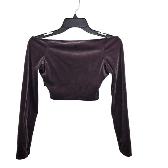 TOBI Women's Rain Drop Crop Top Plum Velvet Off Shoulder LS Wrap Top Size XS - Picture 2 of 8